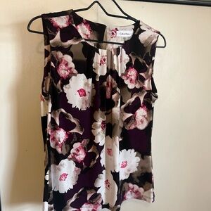 Calvin Klein Floral Sleeveless Blouse - Black and Pink
